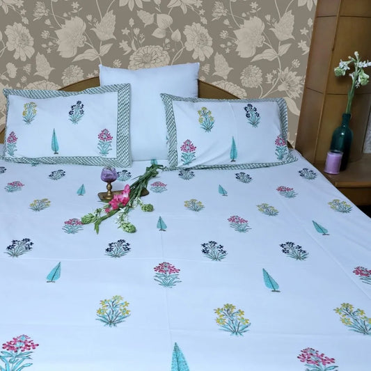 ARUSHII Double bedsheet in percale cotton – Heritage- Handblocked by artisans