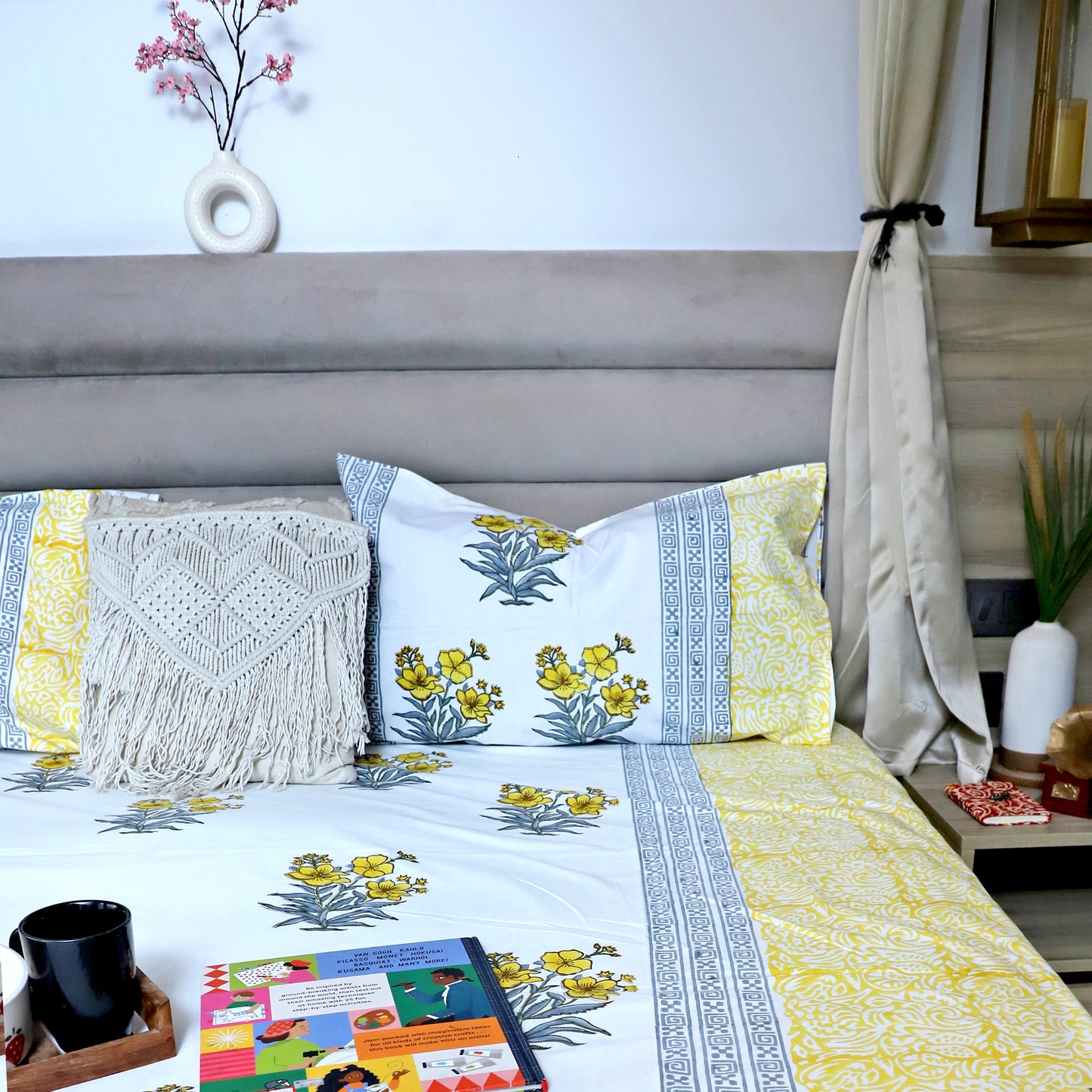 ARUSHII Double bedsheet in percale cotton – Sunshine- Handblocked by artisans