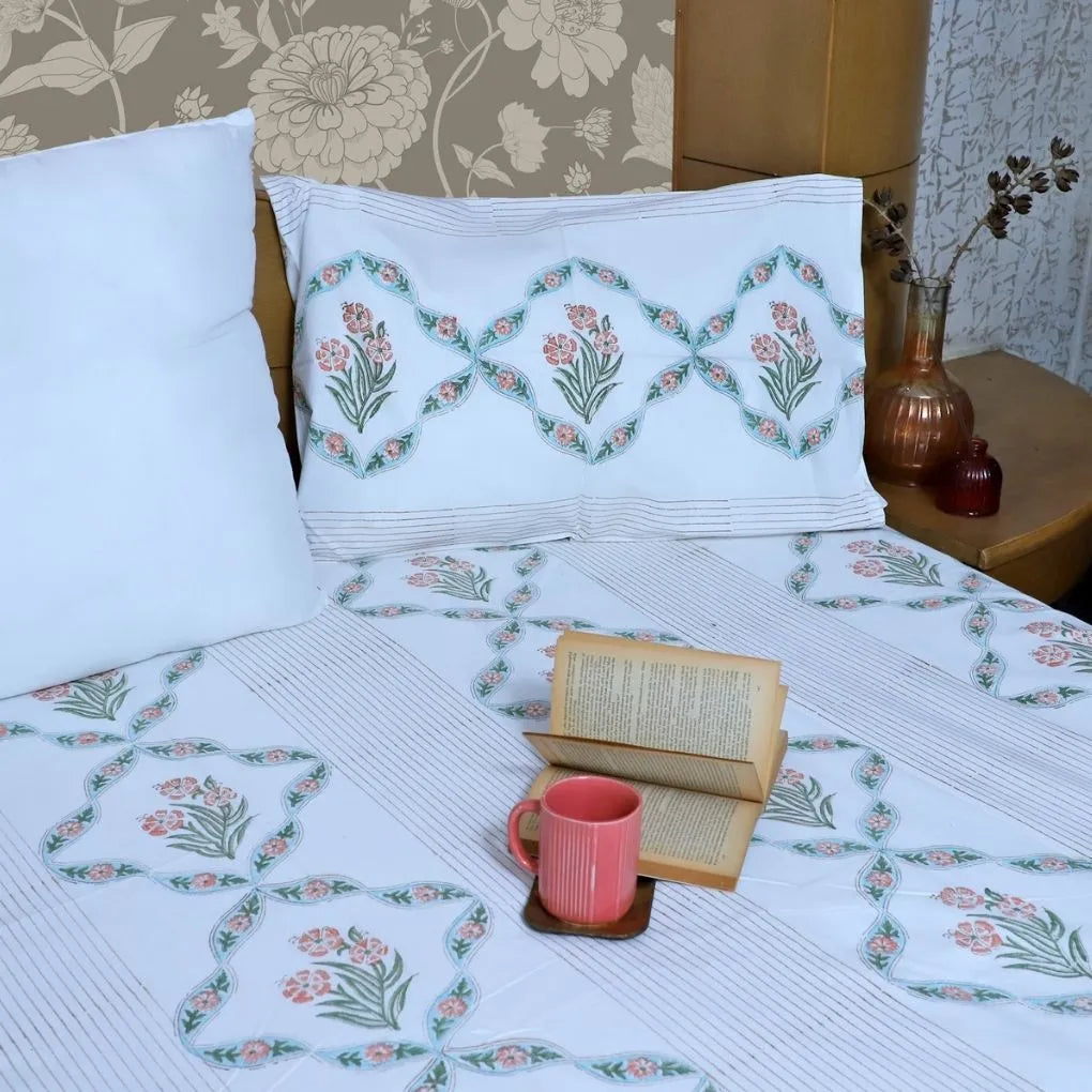 ARUSHII Double bedsheet in percale cotton – Heyday- Handblocked by artisans