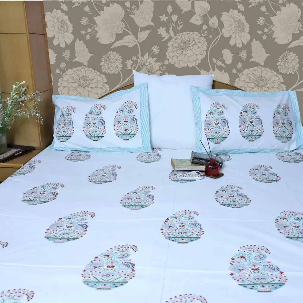 ARUSHII Double bedsheet in percale cotton – Kyaari- Handblocked by artisans