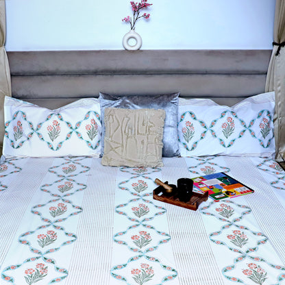 ARUSHII Double bedsheet in percale cotton – Heyday- Handblocked by artisans