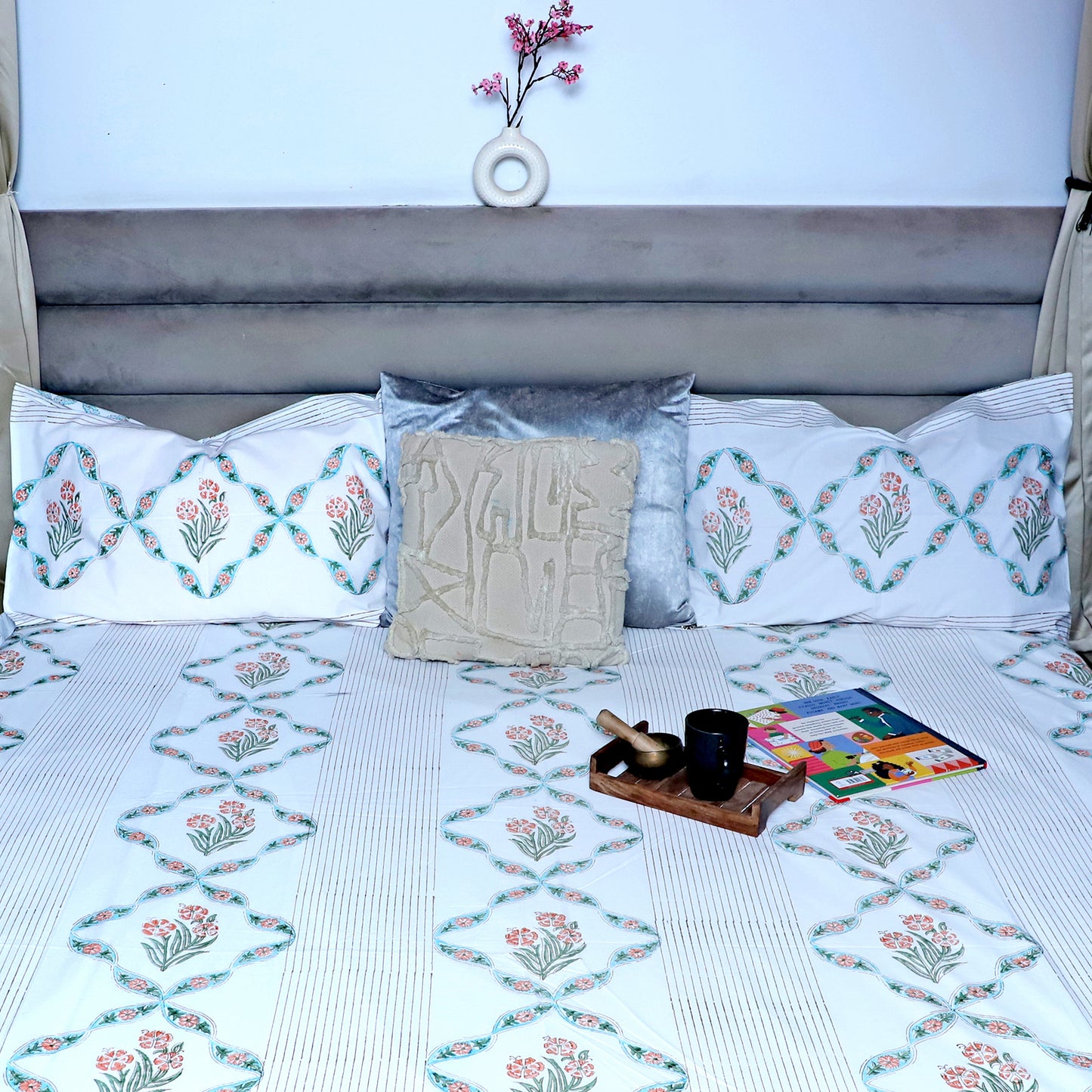 ARUSHII Double bedsheet in percale cotton – Heyday- Handblocked by artisans