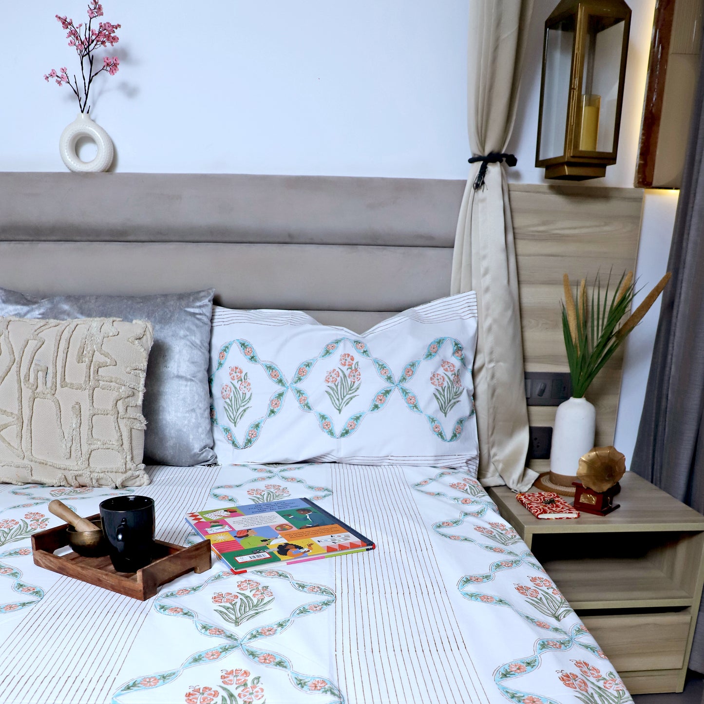 ARUSHII Double bedsheet in percale cotton – Heyday- Handblocked by artisans