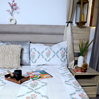 ARUSHII Double bedsheet in percale cotton – Heyday- Handblocked by artisans