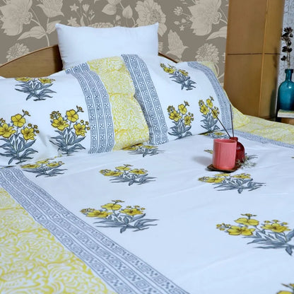 ARUSHII Double bedsheet in percale cotton – Sunshine- Handblocked by artisans