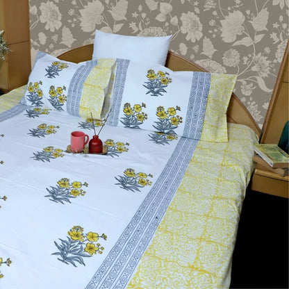 ARUSHII Double bedsheet in percale cotton – Sunshine- Handblocked by artisans