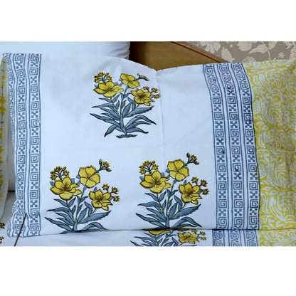 ARUSHII Double bedsheet in percale cotton – Sunshine- Handblocked by artisans