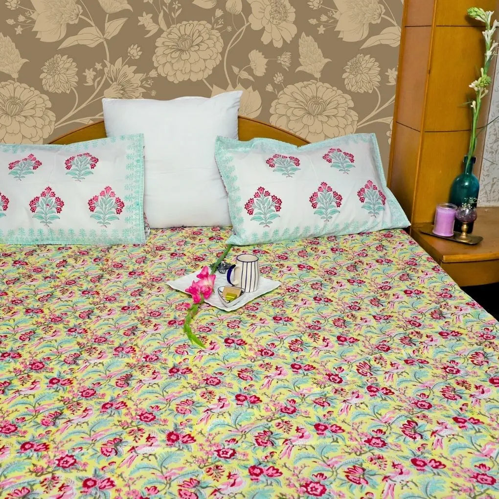 ARUSHII Double bedsheet in percale cotton – pink city- Handblocked by artisans