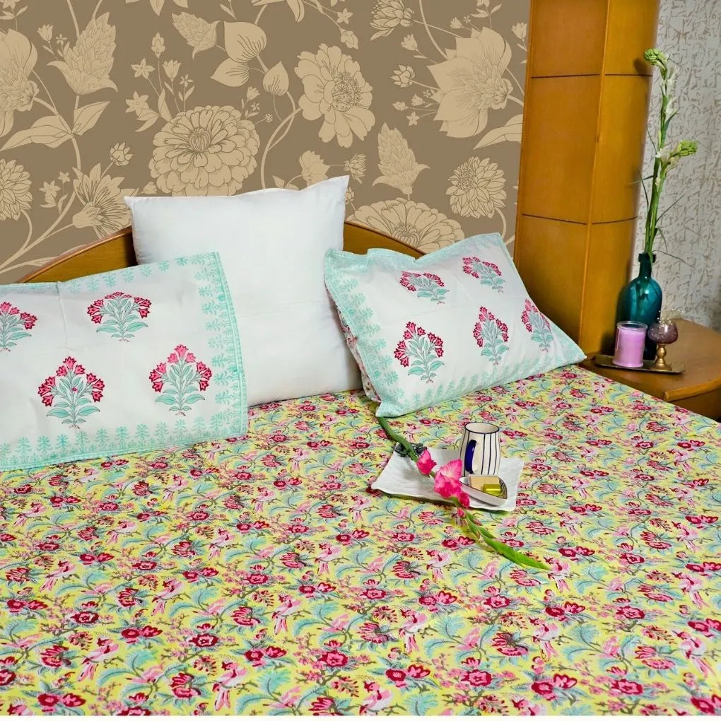 ARUSHII Double bedsheet in percale cotton – pink city- Handblocked by artisans