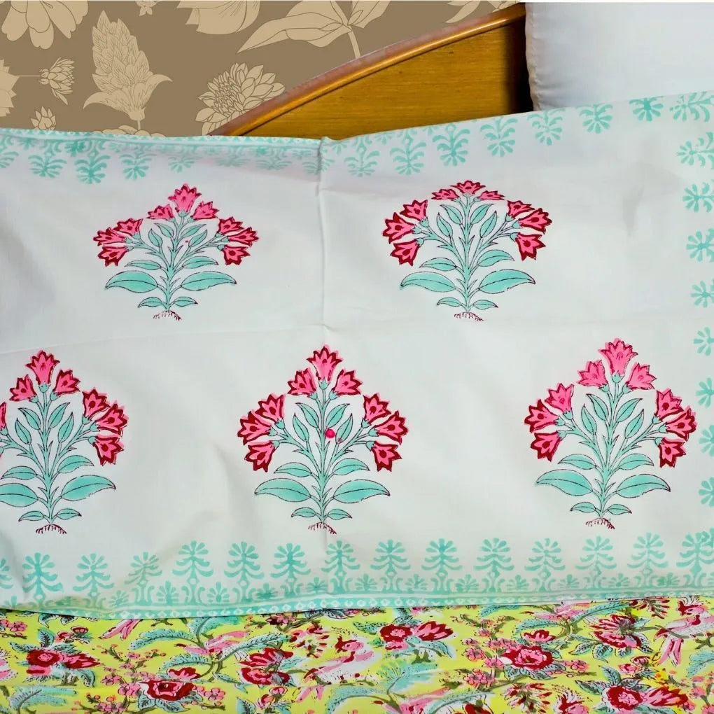 ARUSHII Double bedsheet in percale cotton – pink city- Handblocked by artisans