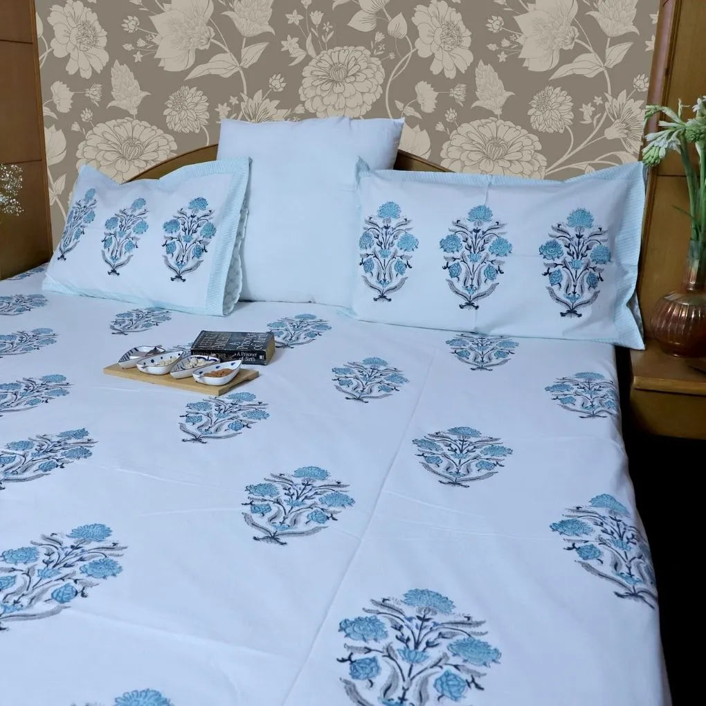 ARUSHII Double bedsheet in percale cotton – Rajwada- Handblocked by artisans