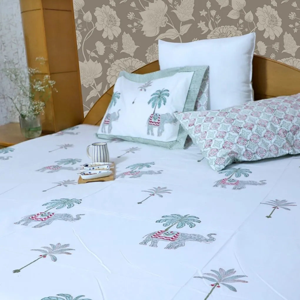 ARUSHII Double bedsheet in percale cotton – Royalty – Handblocked by artisans