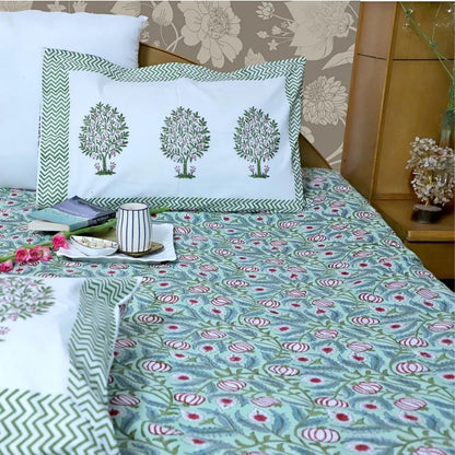 ARUSHII Double bedsheet in Percale cotton – Spring – Handblocked by artisans