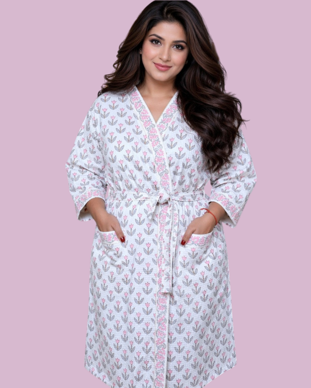 ARUSHII Handblocked Waffle cotton Bathrobes-leafy tales