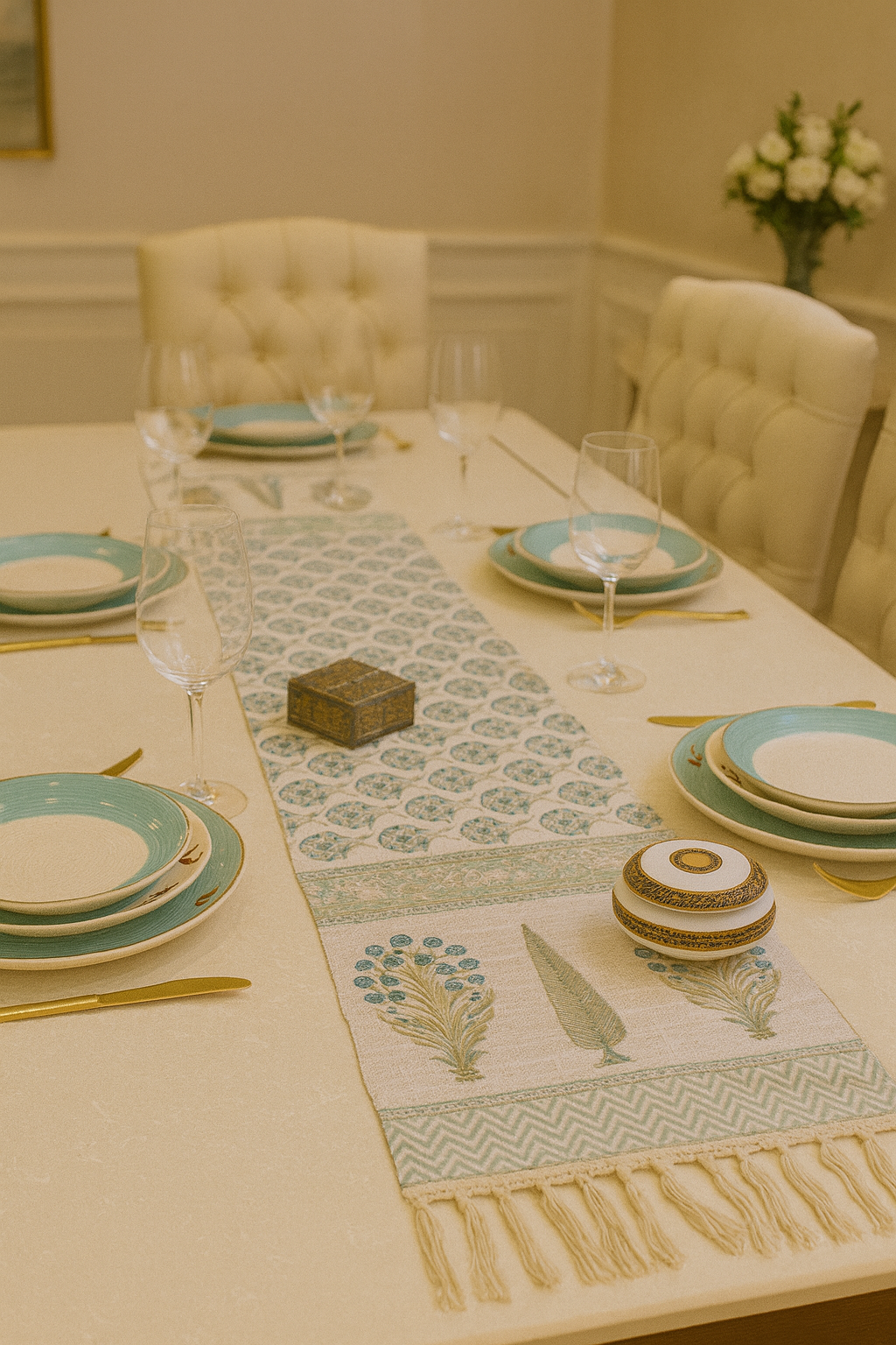 Arushii spiral hand blocked Table runner