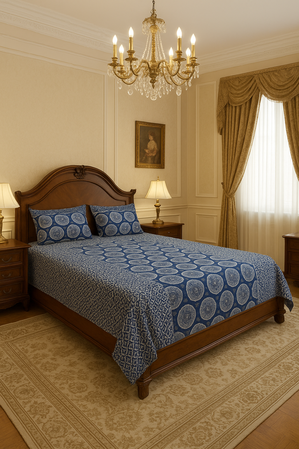 ARUSHII Double bedsheet in cotton -Indigo abstract-bedshee