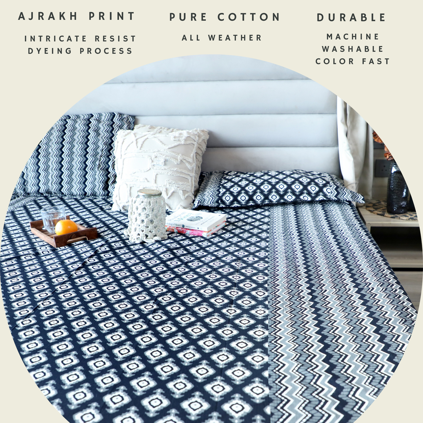 ARUSHII Double bedsheet in cotton – black barfi-bedsheet