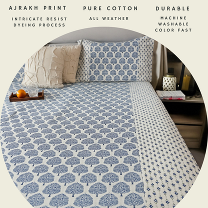ARUSHII Double bedsheet in cotton -Indigo Tree of life-bedsheet