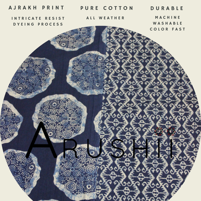 ARUSHII Double bedsheet in cotton -Indigo abstract-bedshee