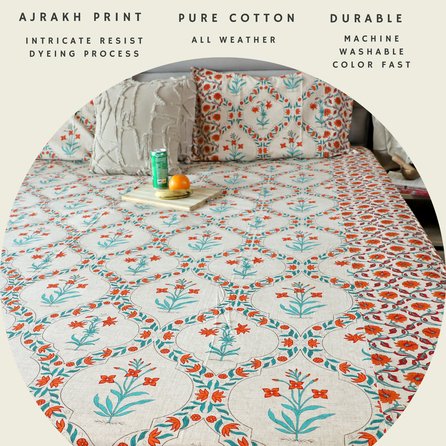 ARUSHII Double bedsheet in cotton – Orange Jaal - bedsheet