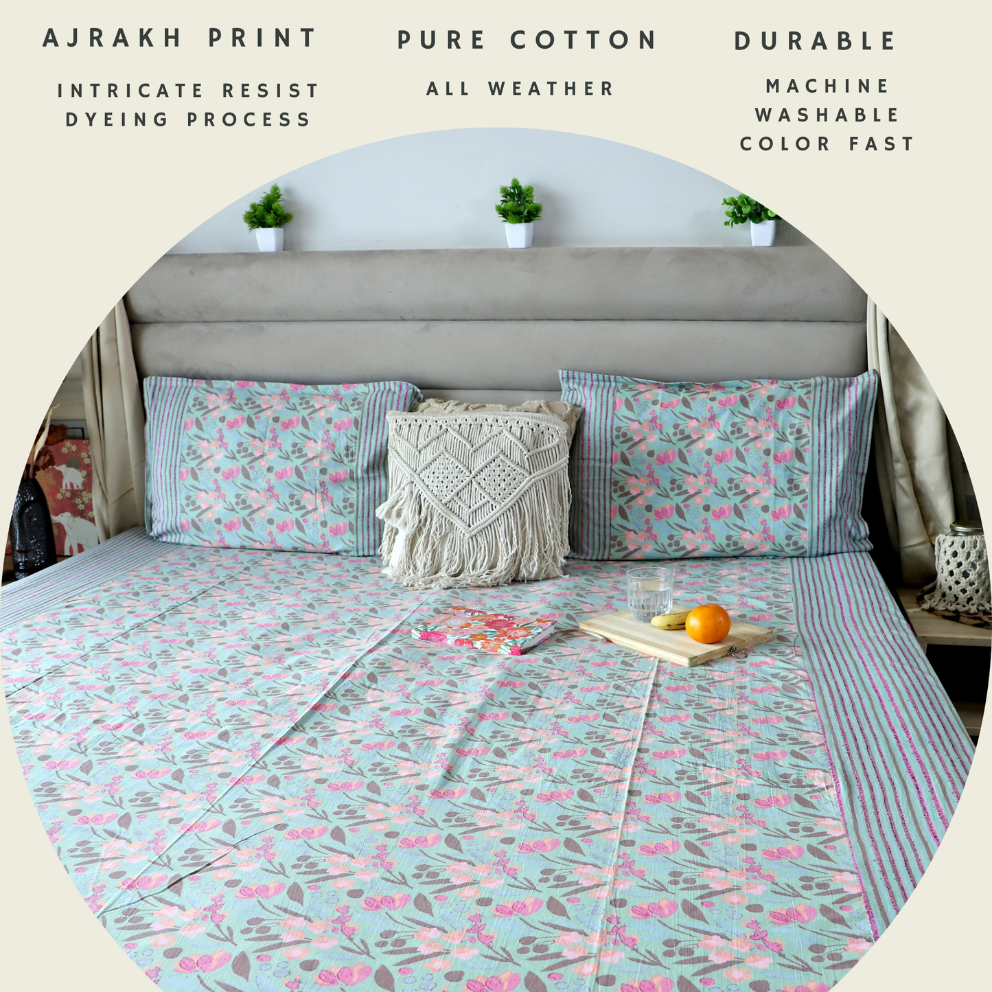 ARUSHII Double bedsheet in cotton – Pastel blue - bedsheet