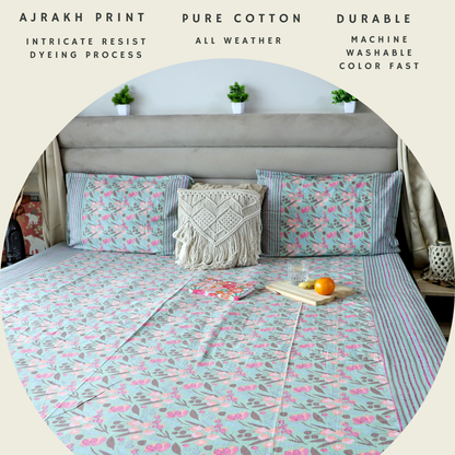 ARUSHII Double bedsheet in cotton – Pastel blue - bedsheet