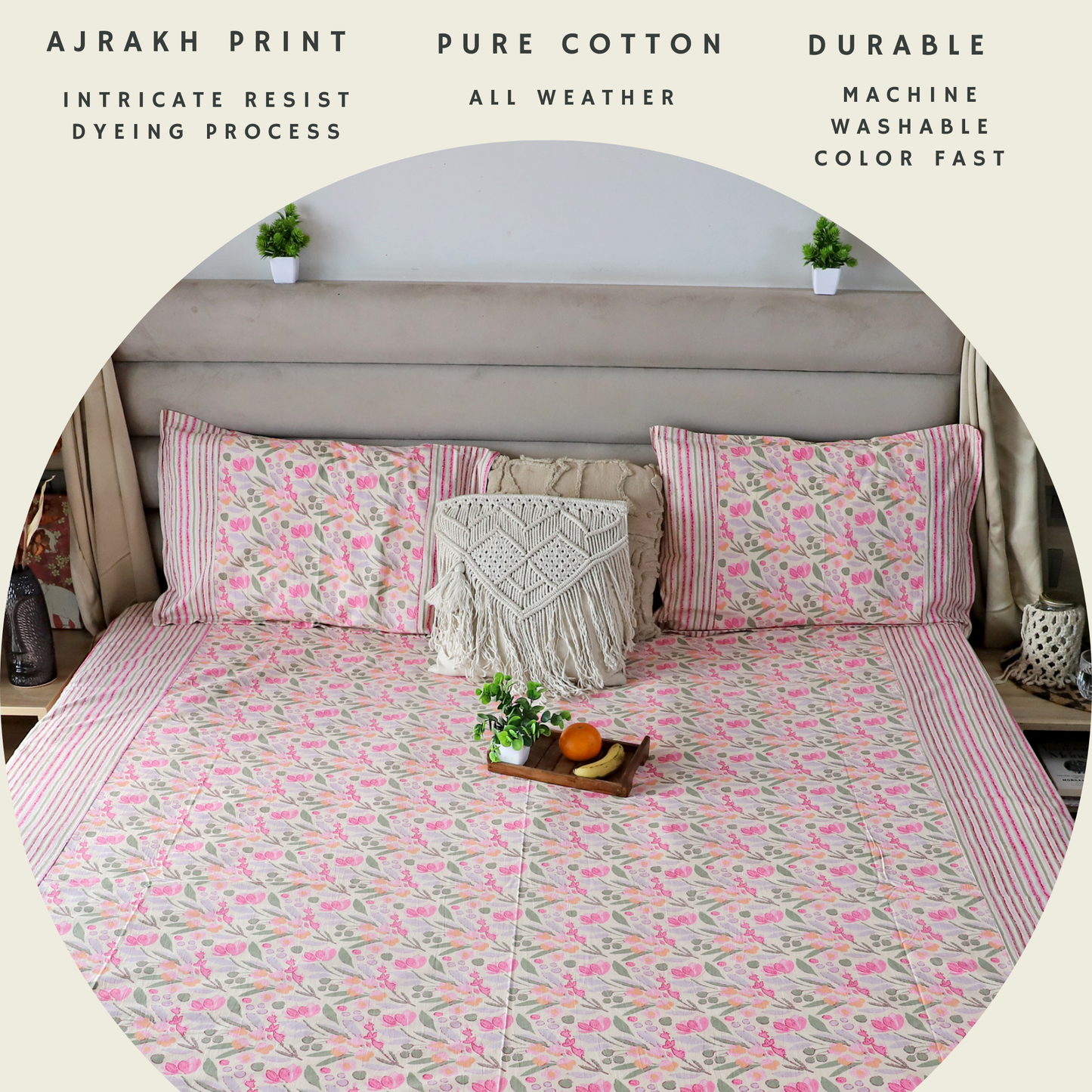 ARUSHII Double bedsheet in cotton – beige pastel - bedsheet