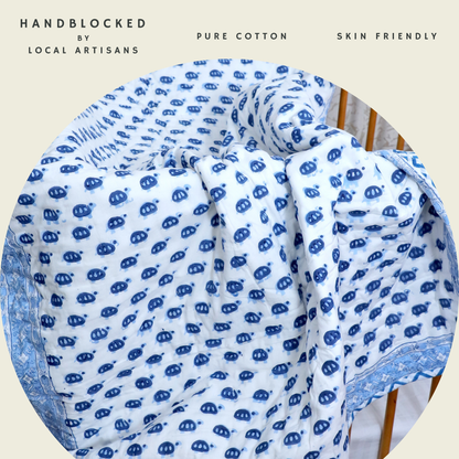ARUSHII Cotton Reversible Kids Razai/ Quilt – Turtle- Handblocked by artisans