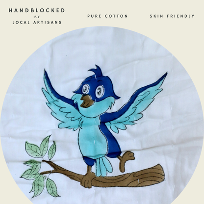 ARUSHII Cotton Reversible Kids Razai/ Quilt – Birdie – Handblocked by artisans