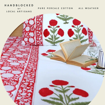 ARUSHII Double bedsheet in Percale cotton – Maharaja – Handblocked by artisans