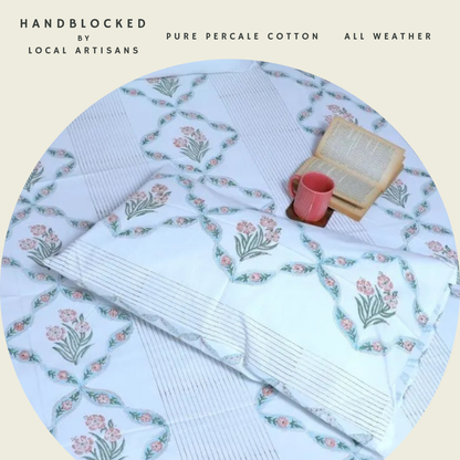 ARUSHII Double bedsheet in percale cotton – Heyday- Handblocked by artisans