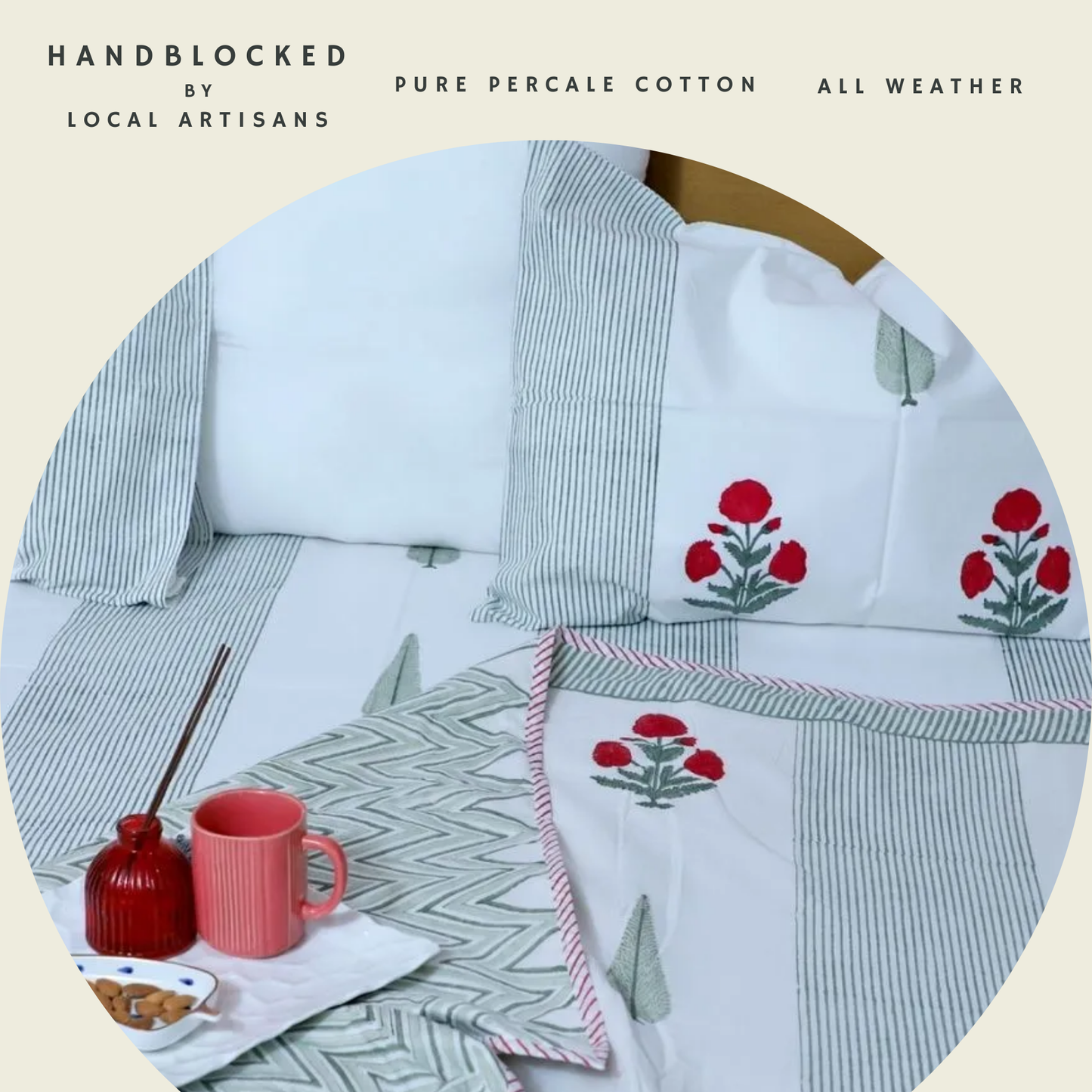 ARUSHII Double bedsheet in Percale cotton – Rajputana – Handblocked by artisans