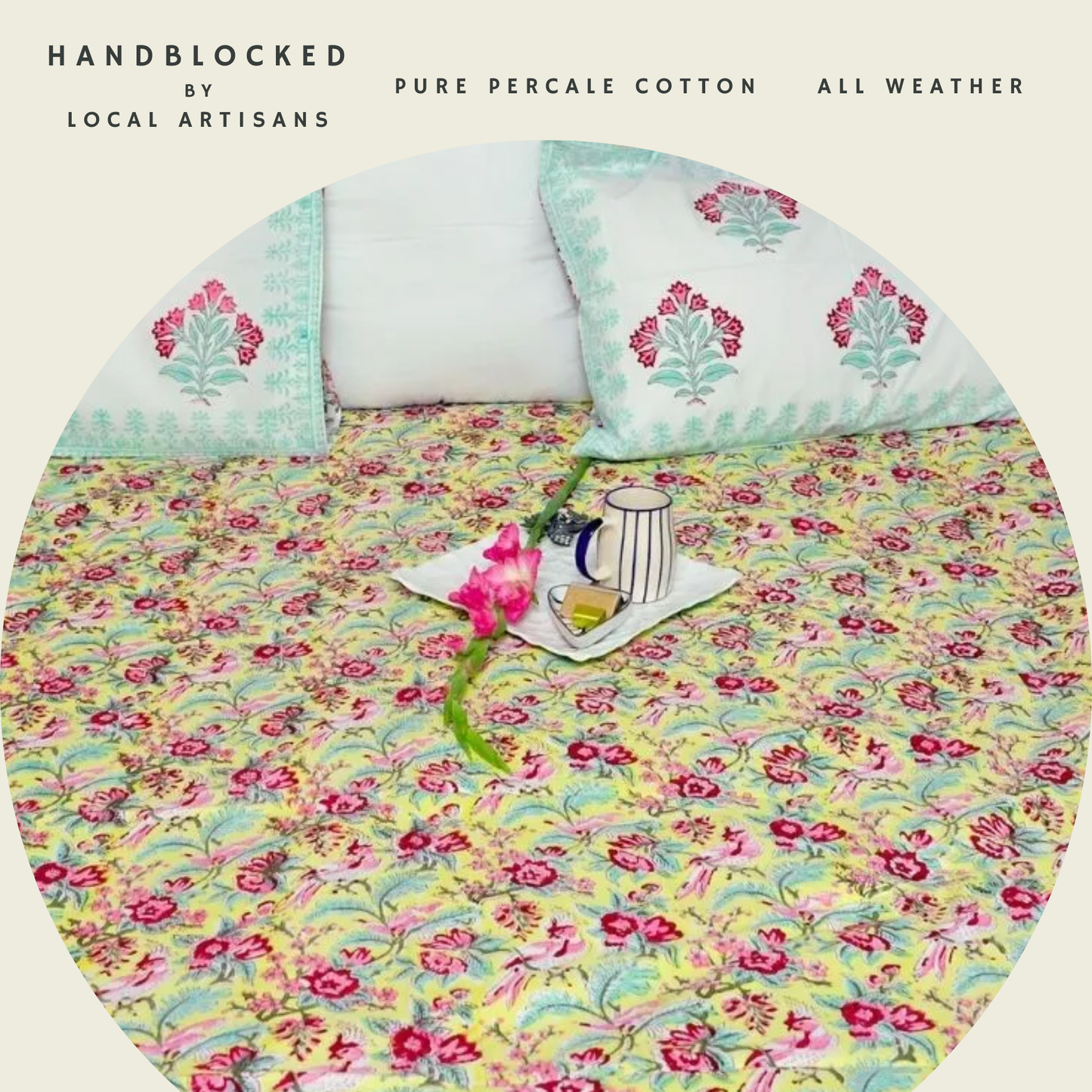 ARUSHII Double bedsheet in percale cotton – pink city- Handblocked by artisans