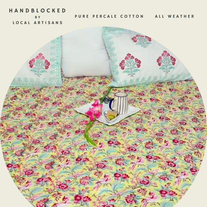 ARUSHII Double bedsheet in percale cotton – pink city- Handblocked by artisans