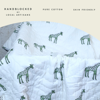 ARUSHII Cotton Reversible Kids Razai/ Quilt – Giraffe- Handblocked by artisans