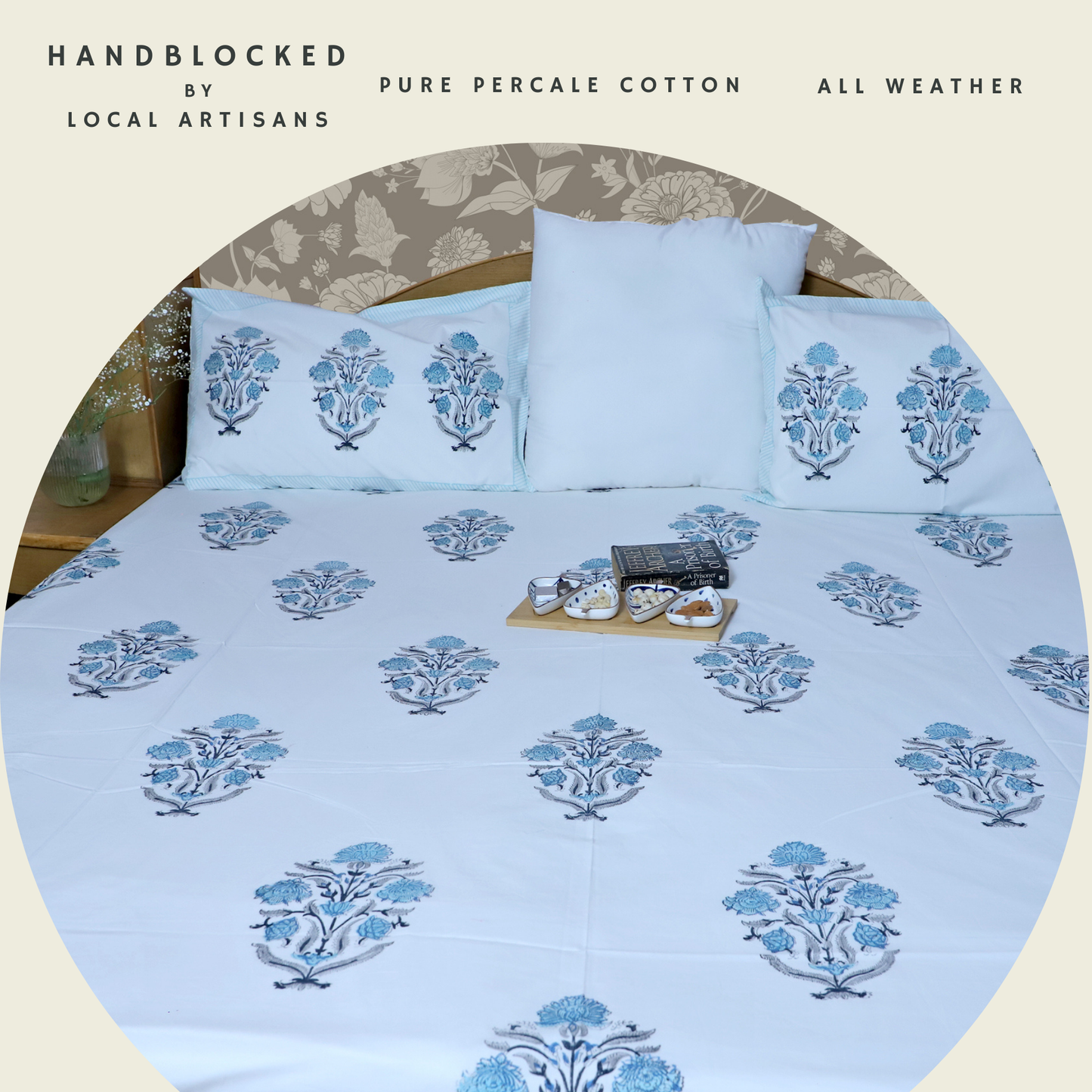ARUSHII Double bedsheet in percale cotton – Rajwada- Handblocked by artisans