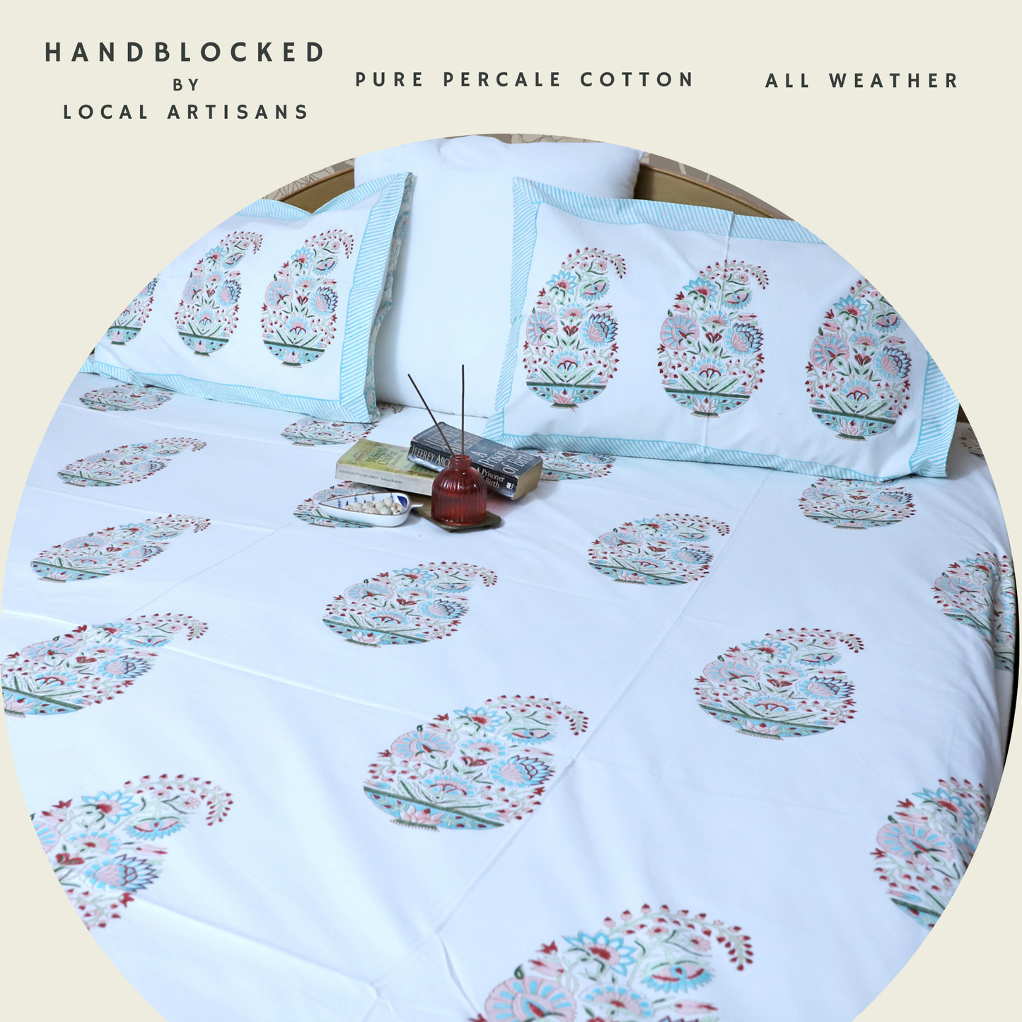 ARUSHII Double bedsheet in percale cotton – Kyaari- Handblocked by artisans
