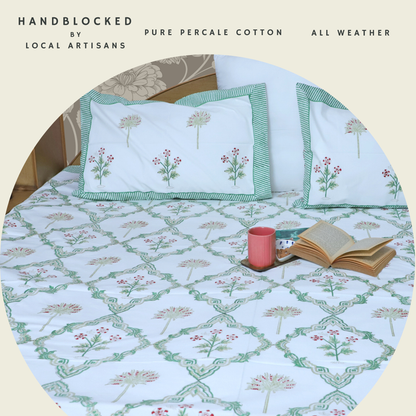ARUSHII Double bedsheet in percale cotton – Hawa Mahal- Handblocked by artisans