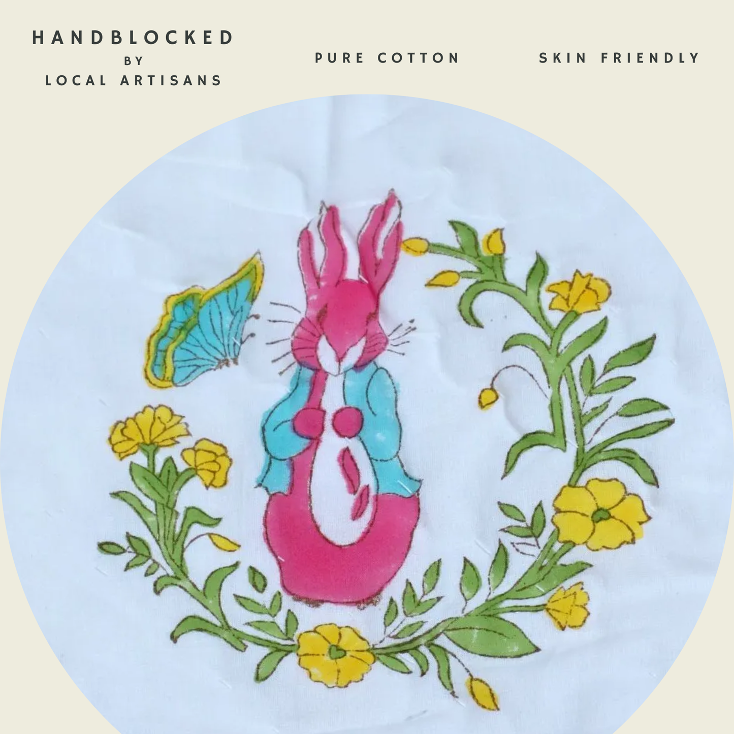 ARUSHII Cotton Reversible Kids Razai/ Quilt – Rabbit- Handblocked by artisans