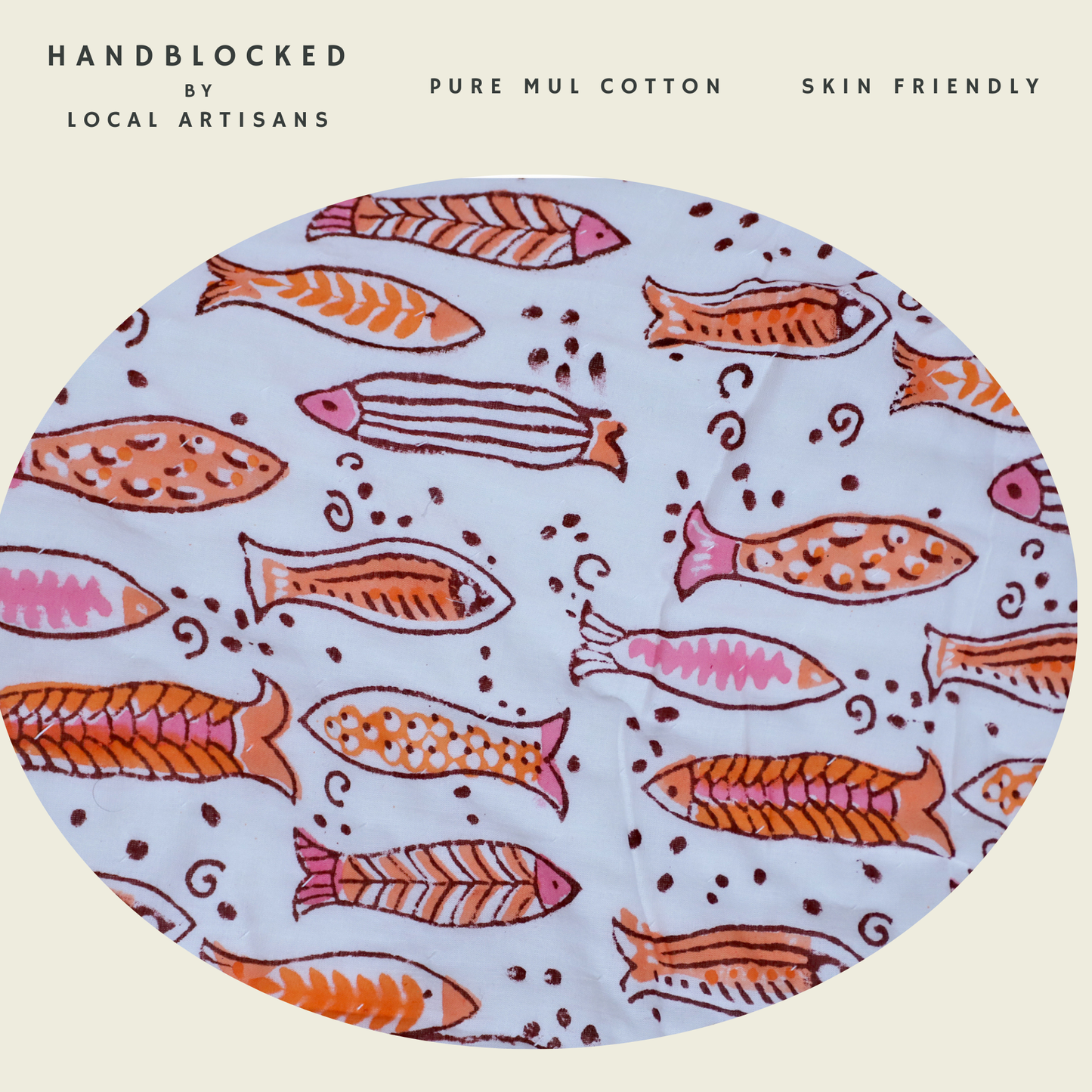 ARUSHII Cotton Reversible Kids Razai/ Quilt – Fish – Handblocked by artisans