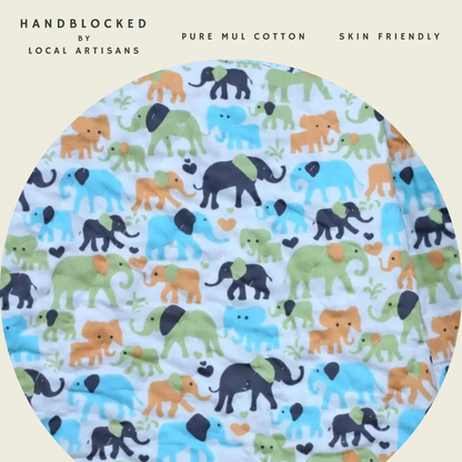 ARUSHII Cotton Reversible Kids Razai/ Quilt – Elephant – Handblocked by artisans