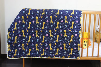 ARUSHII Cotton Reversible Kids Razai/ Quilt – NAVY GIRAFFE – Handblocked by artisans