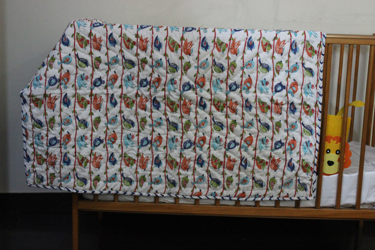 ARUSHII Cotton Reversible Kids Razai/ Quilt – SPARROW– Handblocked by artisans