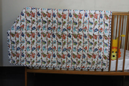 ARUSHII Cotton Reversible Kids Razai/ Quilt – SPARROW– Handblocked by artisans