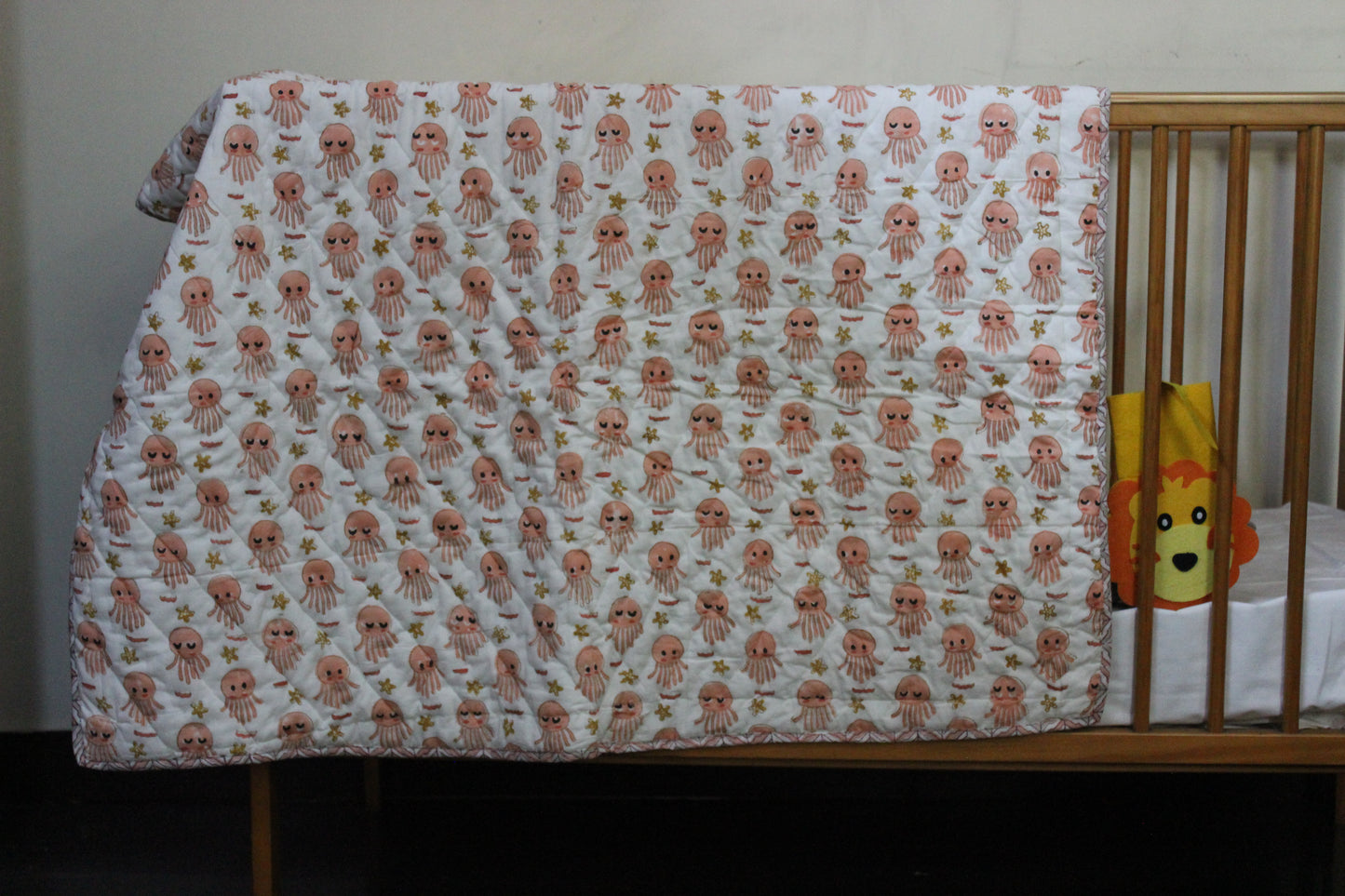 ARUSHII Cotton Reversible Kids Razai/ Quilt – OCTOPUS– Handblocked by artisans