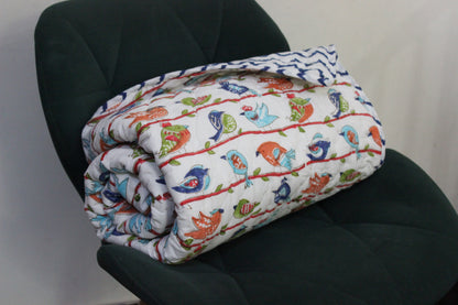 ARUSHII Cotton Reversible Kids Razai/ Quilt – SPARROW– Handblocked by artisans