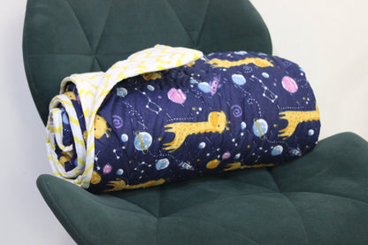 ARUSHII Cotton Reversible Kids Razai/ Quilt – NAVY GIRAFFE – Handblocked by artisans