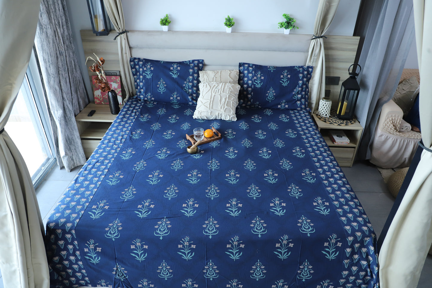ARUSHII Double bedsheet in cotton –Navy Indi Chandelier- bedsheet