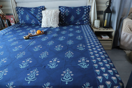 ARUSHII Double bedsheet in cotton –Navy Indi Chandelier- bedsheet