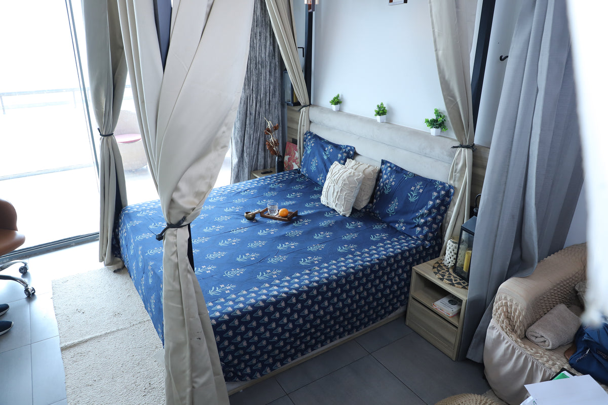 ARUSHII Double bedsheet in cotton –Navy Indi Chandelier- bedsheet